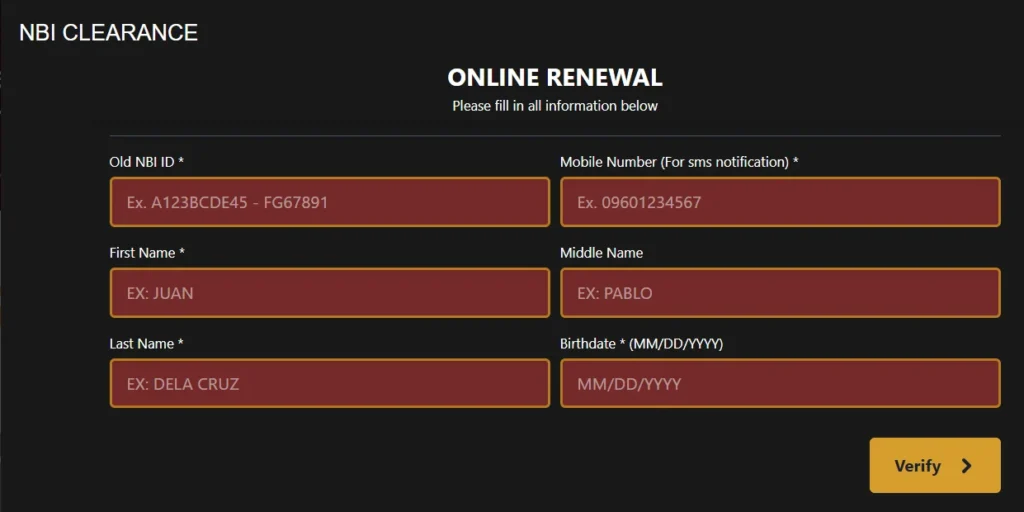 Enter your Personal details for Renewal of NBI Clearance