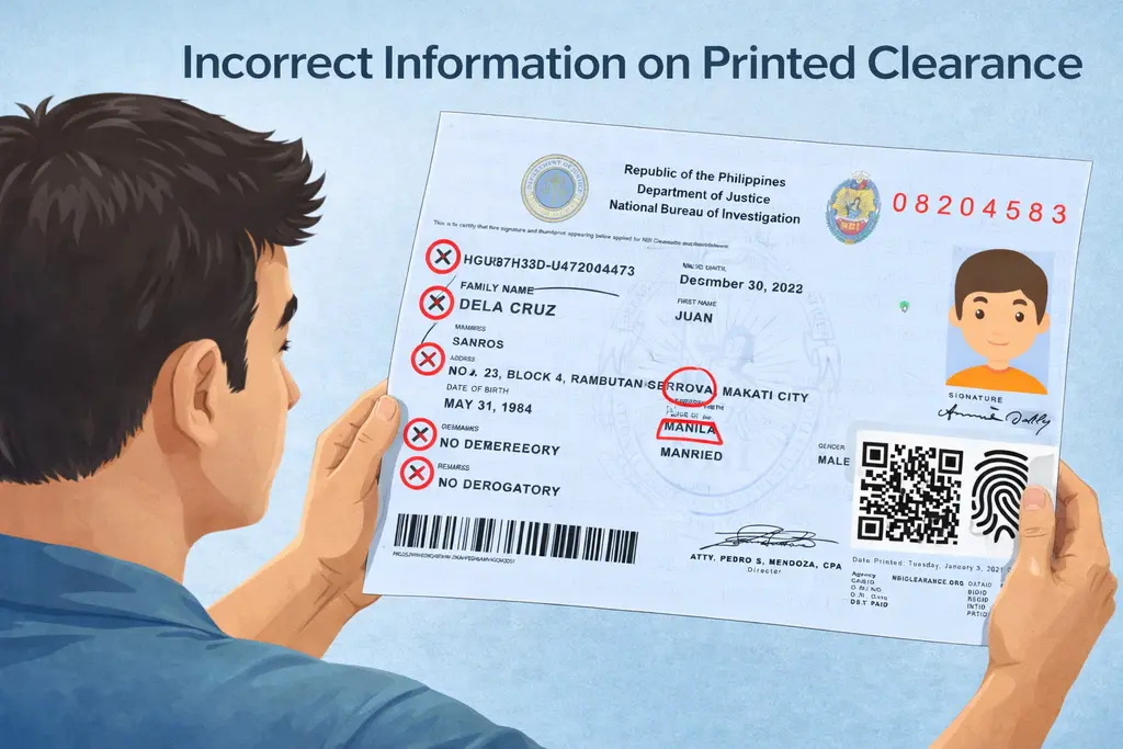 Incorrect Information on Printed Clearance