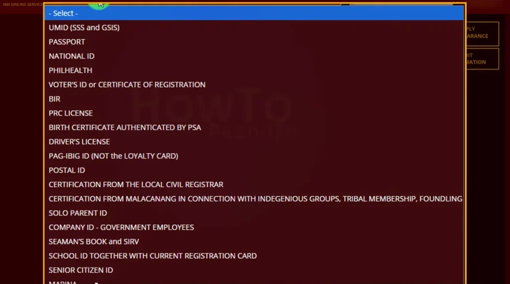 Select Valid IDs for NBI Verification