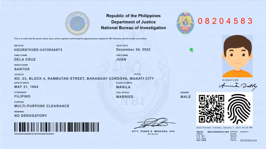 NBI Clearance Sample