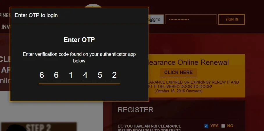 Verify your NBI Online Account Through OTP