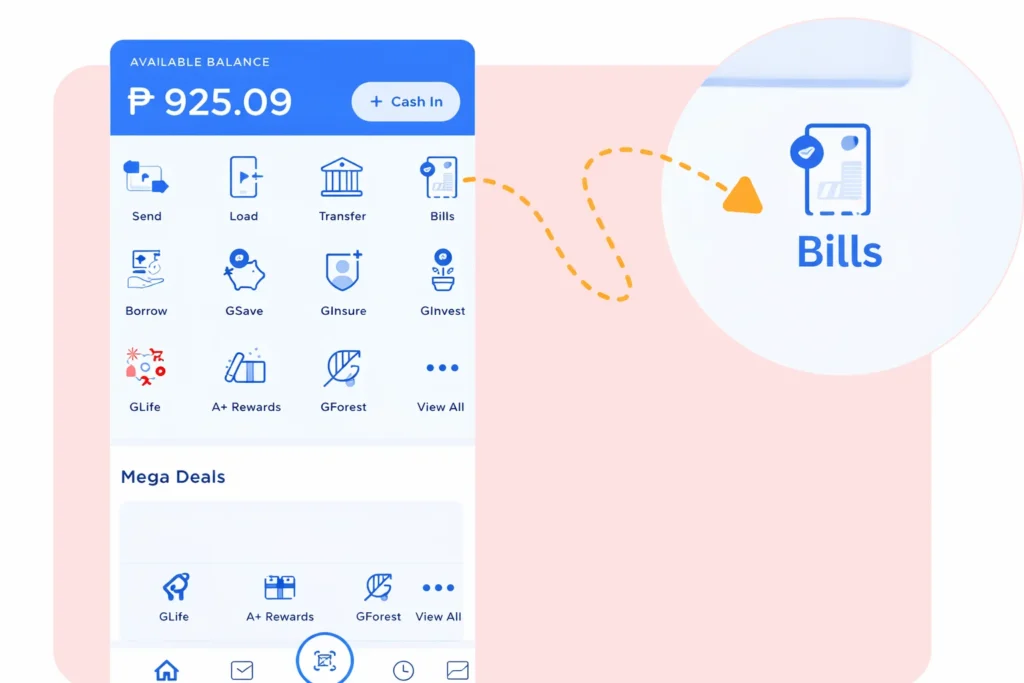 Click on the gcash Pay Bills option