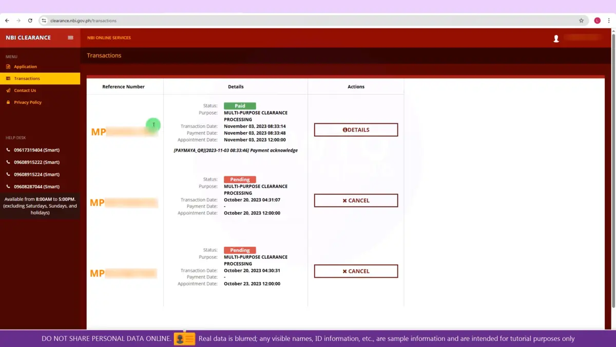 Go to the NBI Transaction Section